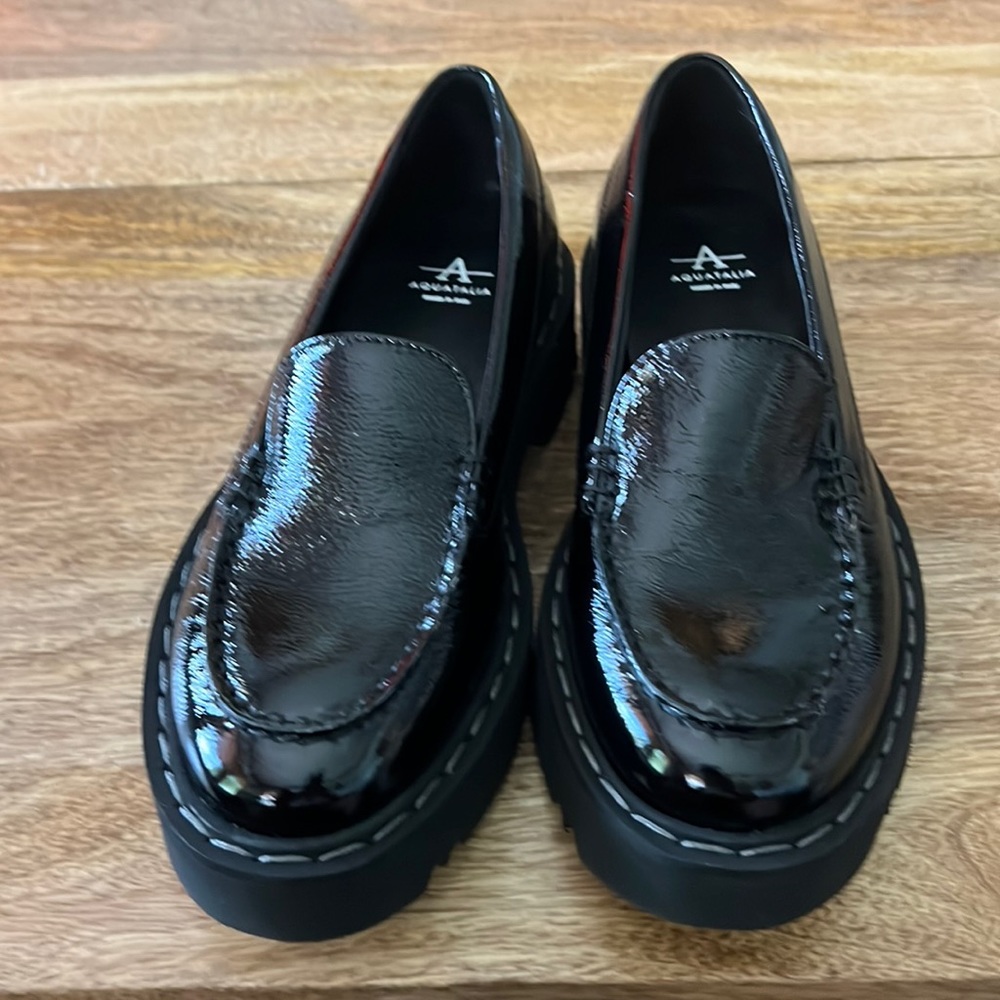 Aquatalia black patent leather loafers size 7.5